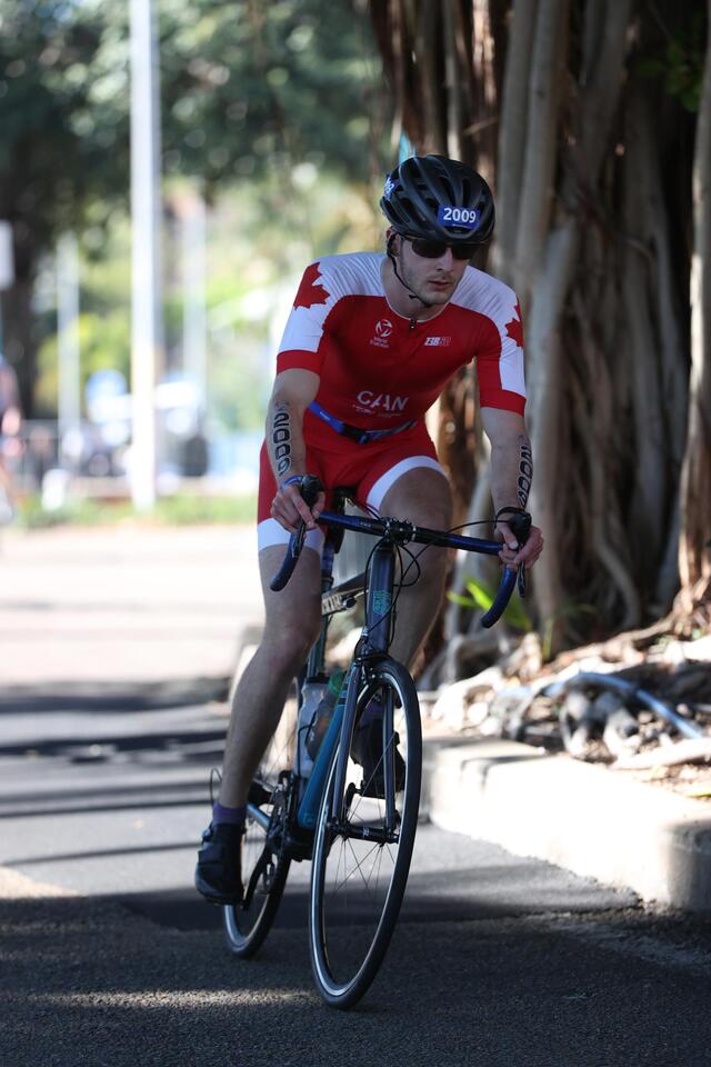 Lucas Gage cycling at the Duathlon World Championships